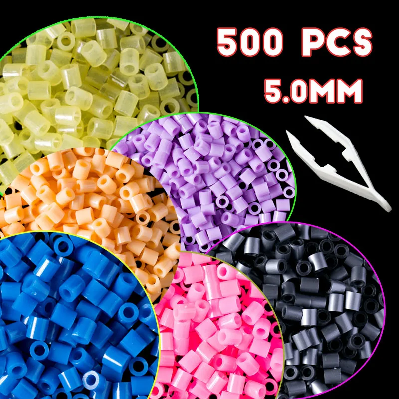 5mm 500PCS  Black White Gray Blue Green Purple Hama Beads for Kids Iron Fuse Perler Beads Diy Puzzle Pixel Art Gift Children Toy