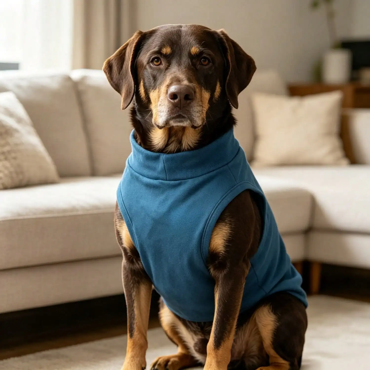 Ärmelloses Rollkragen-Hundeweste für große Hunde, weiche Strickkleidung für Haustiere mit niedlichem Bären-Applikationsaufnäher, warmes Hausoutfit – Detail 30