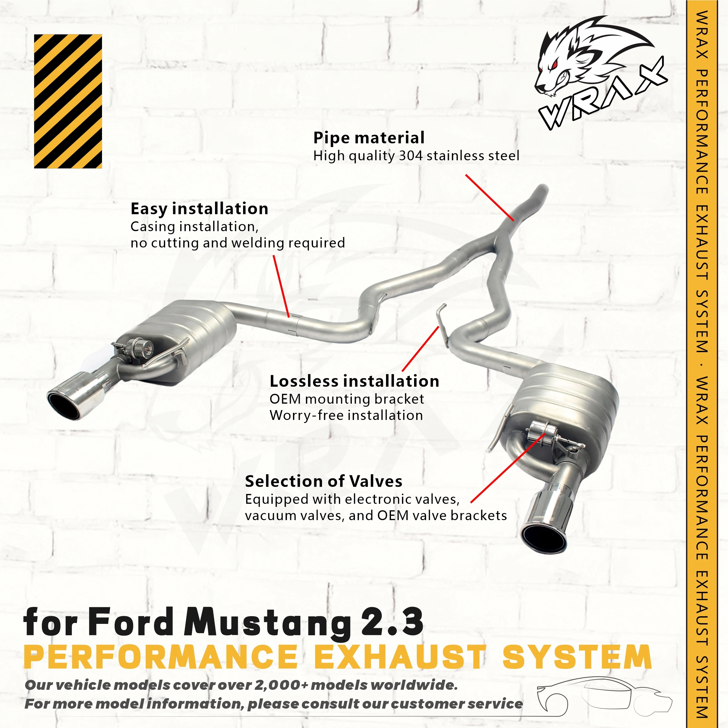 

Выхлоп WRAX для Ford Mustang 2.3, высокопроизводительная выхлопная система Catback из нержавеющей стали