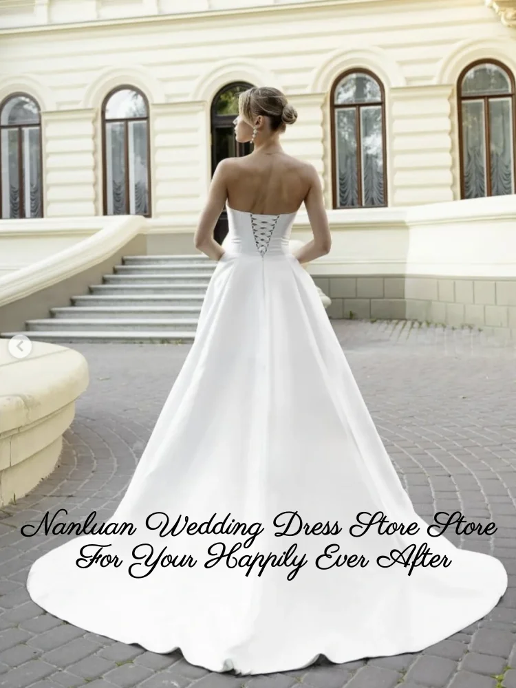 2026 Strapless Square Neck Satin Ball Gown Wedding Dress Chapel Train Bridal Gown Vestidos de Novia Customized