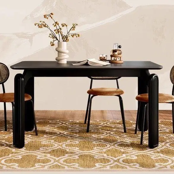Black slate solid wood dining table and chair combination household rectangular dining table