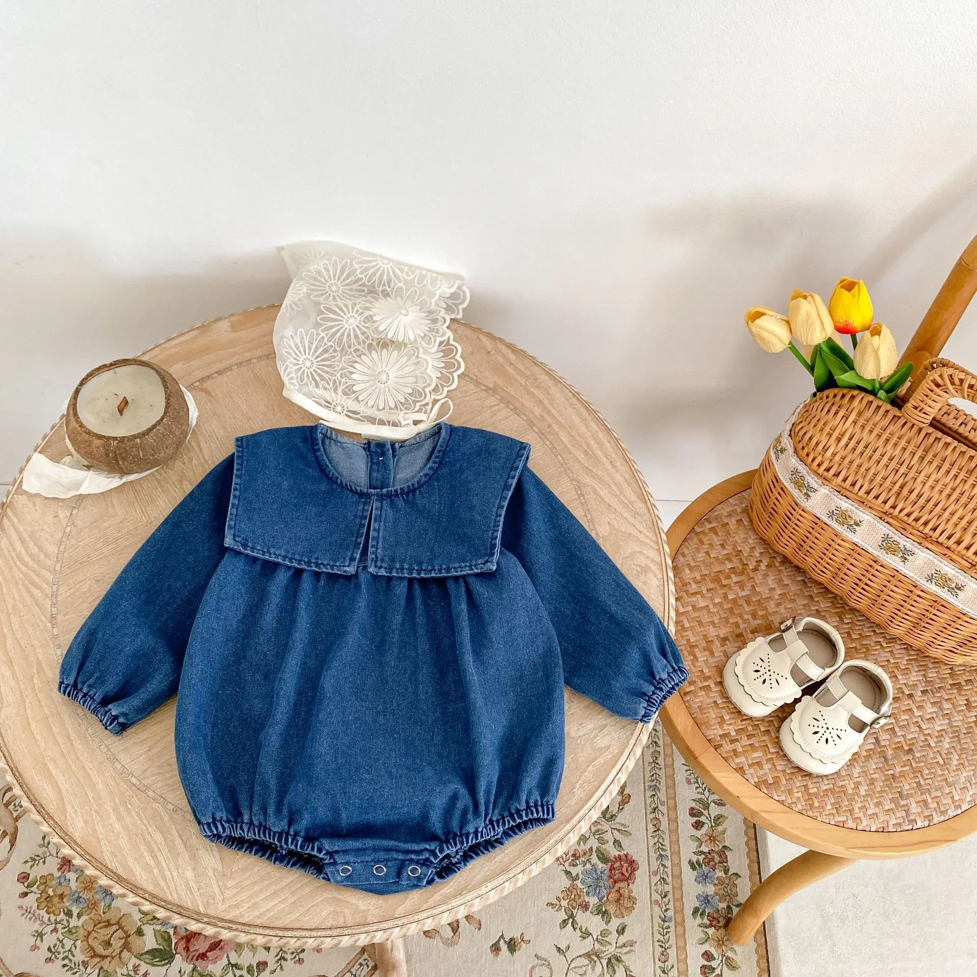 Baby Girls Denim Dress Big Lapel Collar Long Sleeve Solid A-line Jean  Dresses Spring Fall Kids Boy Matching Blue Romper - AliExpress 1501
