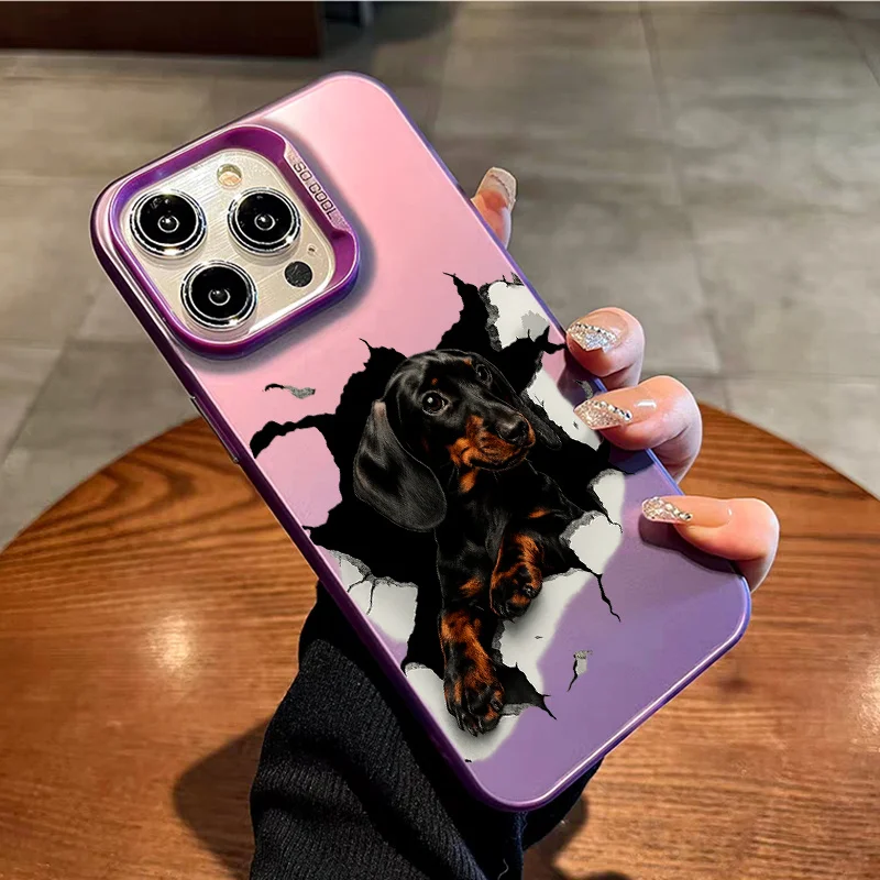 Black dog phone case for iPhone 17 16 15 14 13 12 11 Pro/ Max/Plus shock-proof rear cover anti-fingerprint