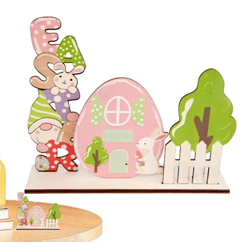 木製のイースターテーブルデコレーション,バニーサイン,イースターノーム,家の装飾,ダイニングルーム,テーブルの装飾,パーティーの装飾