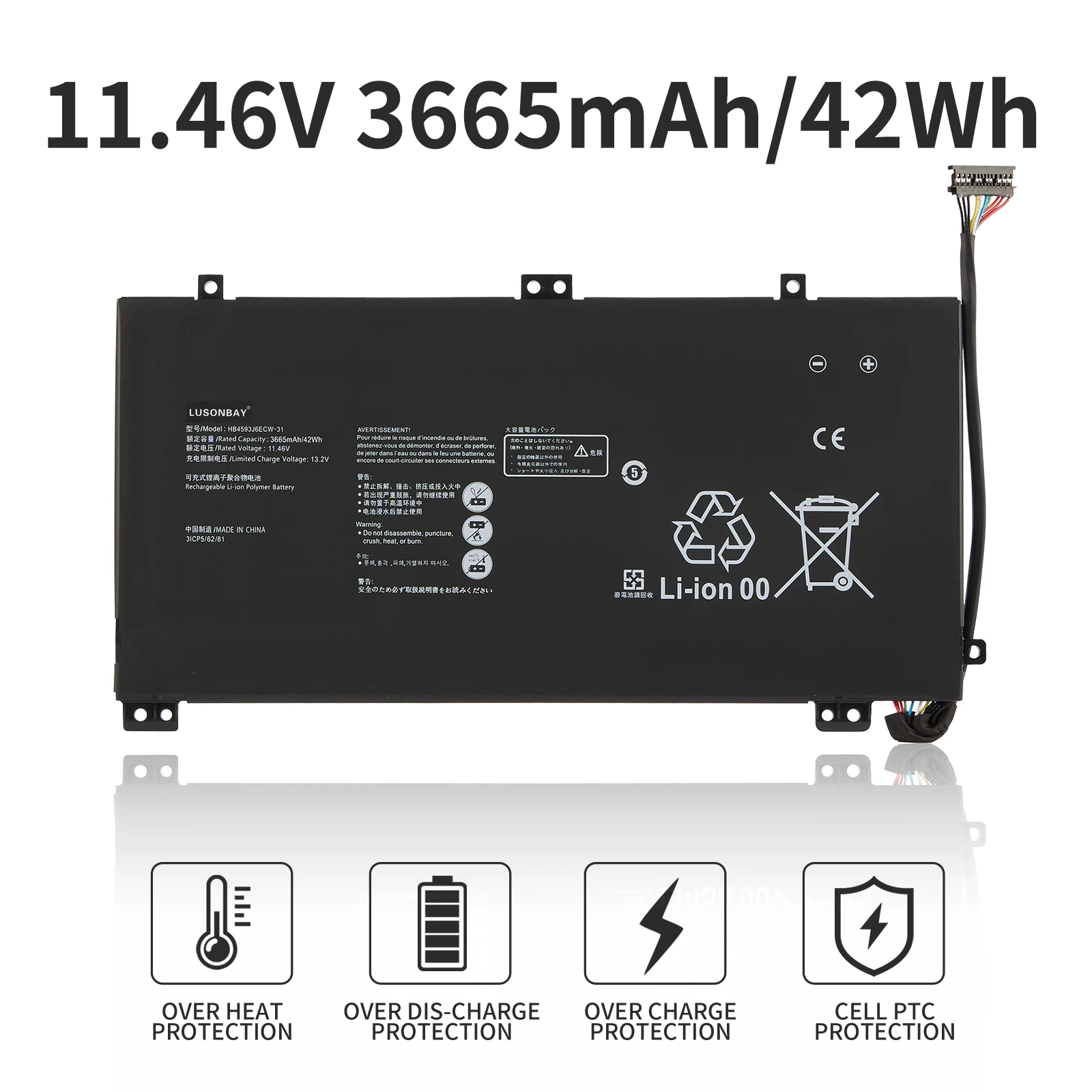 

LUSONBAY New 42WH HB4593J6ECW-31 Laptop Battery For Huawei Matebook 13 WRTB-WFH9L WRTB-WFH9F WRTB-WFE9L