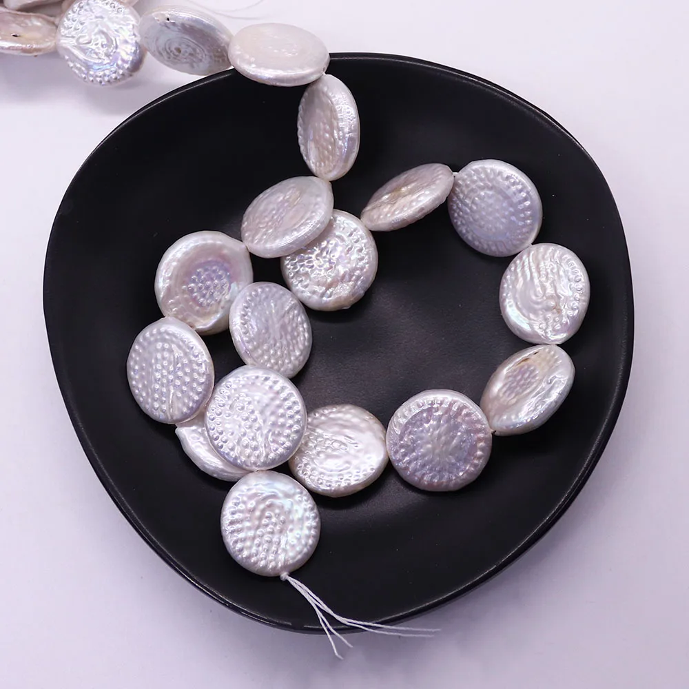 White Natural Freshwater Pearl Beads Disc Button Shape Baroque Pearl Loose Bead 1 Strand For Handmade Woman Fashion Jewelry Gift