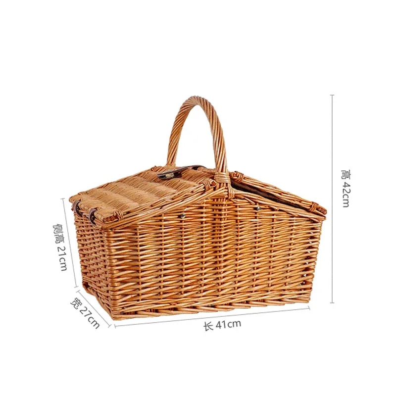 

Large Capacity Four-Person Outdoor Rattan Travel Photography Basket with Tableware Lid Japanese Portable Picnic Supplies Set