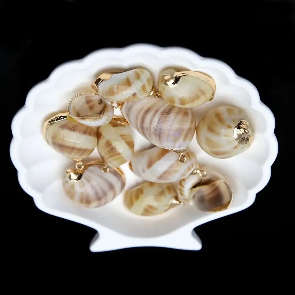 1/5/10 قطعة 10-30 مللي متر محارة شل قلادة جالبة للحظ الحدود الذهبية الطبيعية البحر قذيفة DIY بها بنفسك لصنع القلائد أقراط حجم غير منتظم