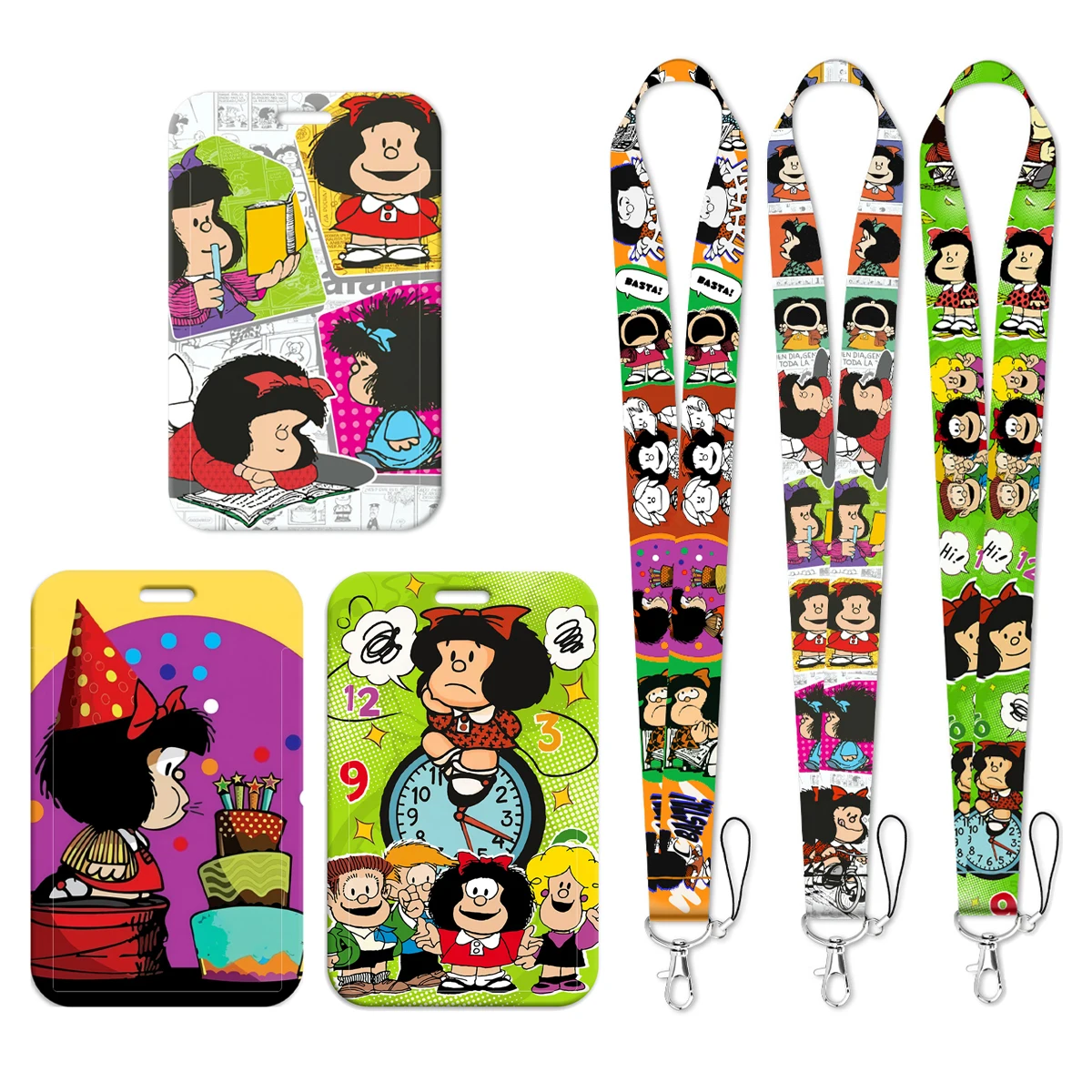 Cartoon Little Girls Card Holder Lanyards Keys Neck Strap Card Badge Keychain ID Credit Bus Card Cover Hang Rope Lariat Lanyard