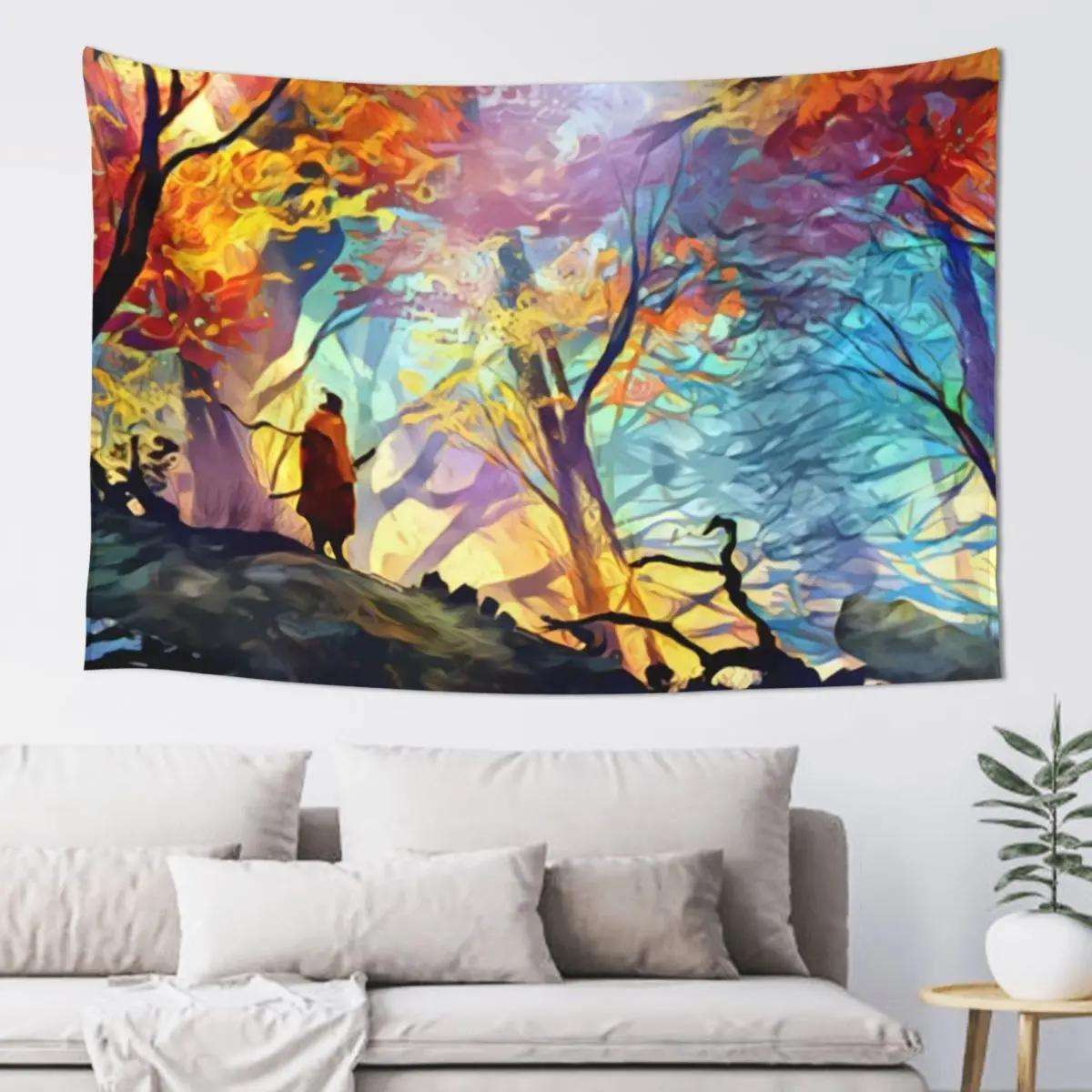 

A Wolf in the Colorful Forest Tapestry Room Decor Korean Style House Decoration Tapestry