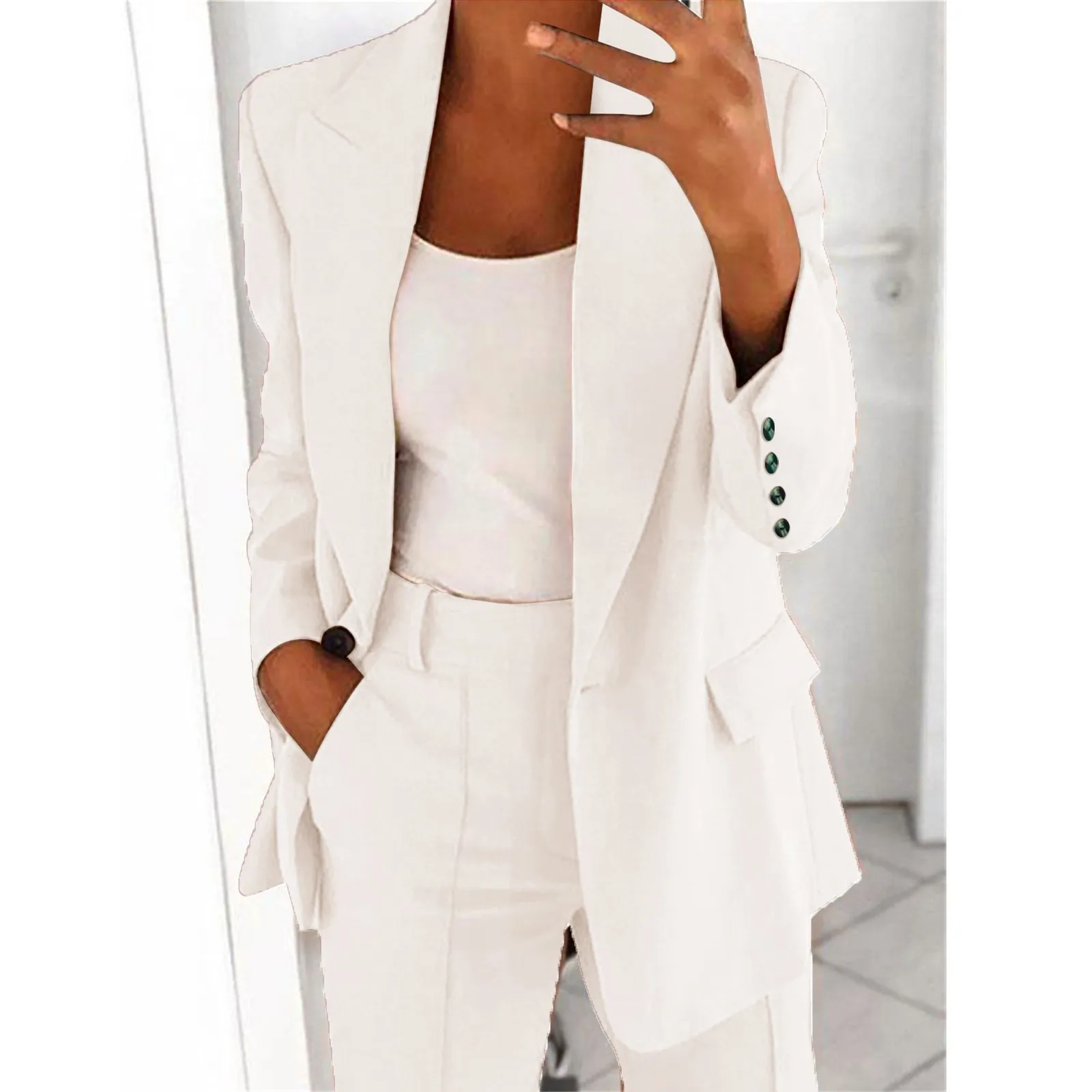 Dames Blazer Top Elegante Stevige Lange Mouwen Jas Jas Jas Business Fashion Lente Trainingspak Office Lady Blouse Jas Tops