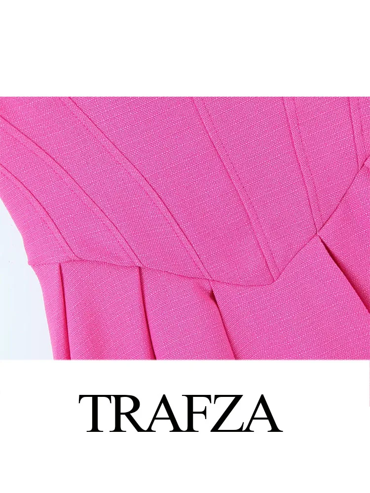 TRAFZA Women\'s Sexy Backless Hem Pleated Ladies Party Short Sling Dress Woman Sweet Bra Corset Style Spaghetti Strap Mini Dress