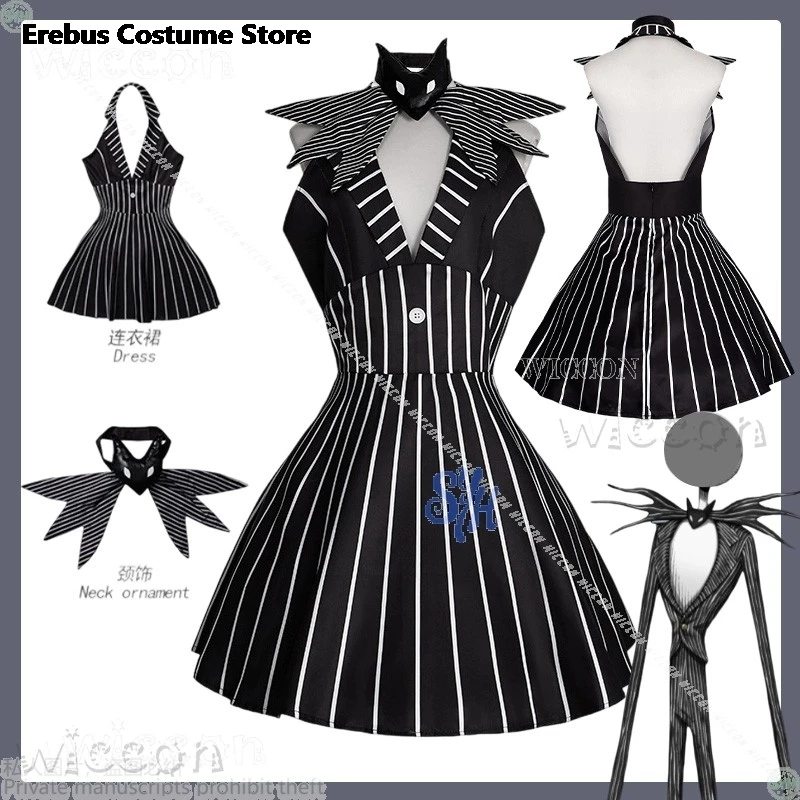 Disfraz Halloween Skully Genderswapped تأثيري أنيمي أنشطة حفلة أسود أبيض مخطط بلا أكمام عارية الذراعين زي Mujer niña #1