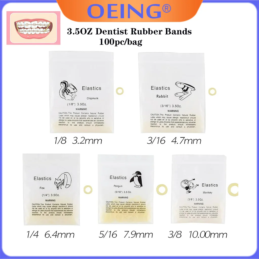 100pc/bag Dental Elastics Latex Rings Braces O-Ring Zoo Pack Dental Rubber Band Non-toxic Materials 3.5OZ Dentist Rubber Bands