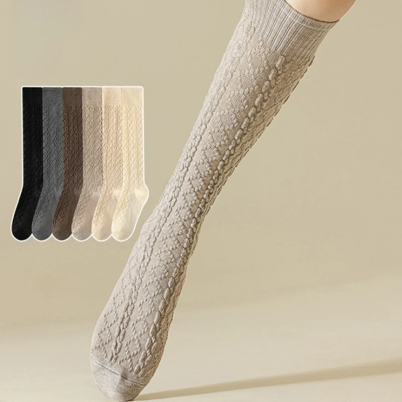 6 paia di calzini semplici e caldi al polpaccio da donna, calzini lunghi versatili alla moda, calzini alti al ginocchio comodi e casual autunno inverno