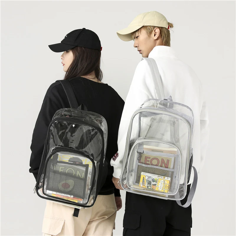 Women's Backpack Large Capacity Pvc Transparent Backpack for Teenagers Students Casual Zipper Waterproof Clear Men School Bag
