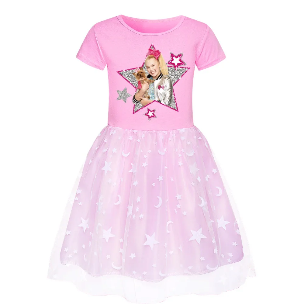 JOJO Siwa Child Girl Dress Summer Short Sleeve Cotton Dresses Girls Clothing Cartoon Party Birthday Dress Kids Christmas Gifts