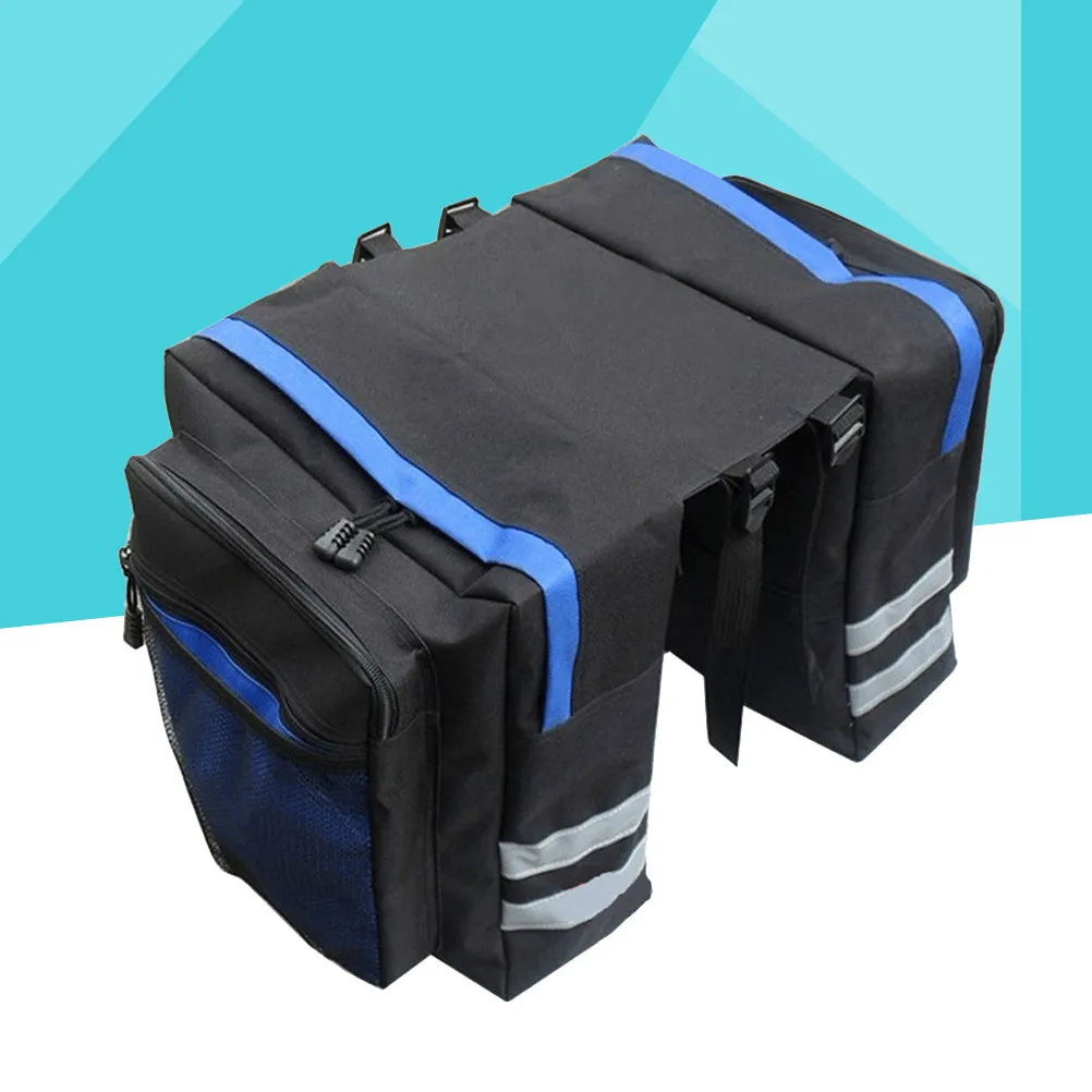 Multi-Functional Cycling Rear Seat Bag Blue High Density Waterproof Bike Pannier Reflective Straps Storage for Mountain Road