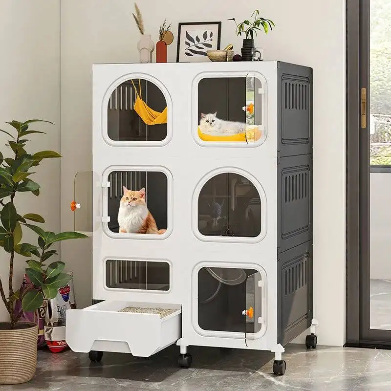 Transparent Cats Cages Indoor Multi-storey Pet Villa Cat Litter One Super Large Space Cat Cage House with Pulley Pet Product A