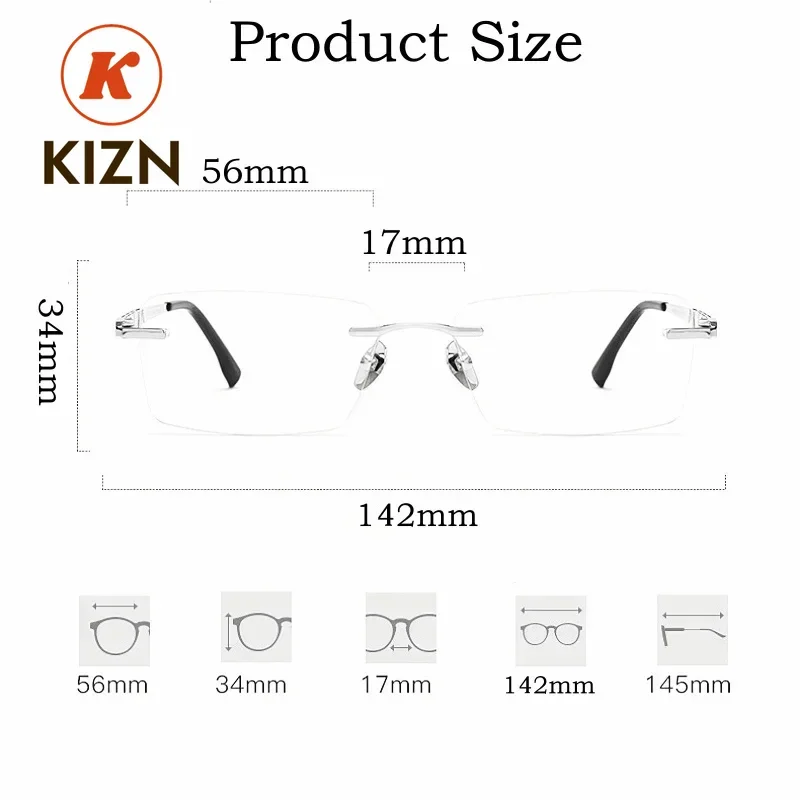 نظارات KIZN بدون إطار خفيفة للغاية للأعمال مربعة جديدة، نظارات طبية بدون إطار من التيتانيوم النقي