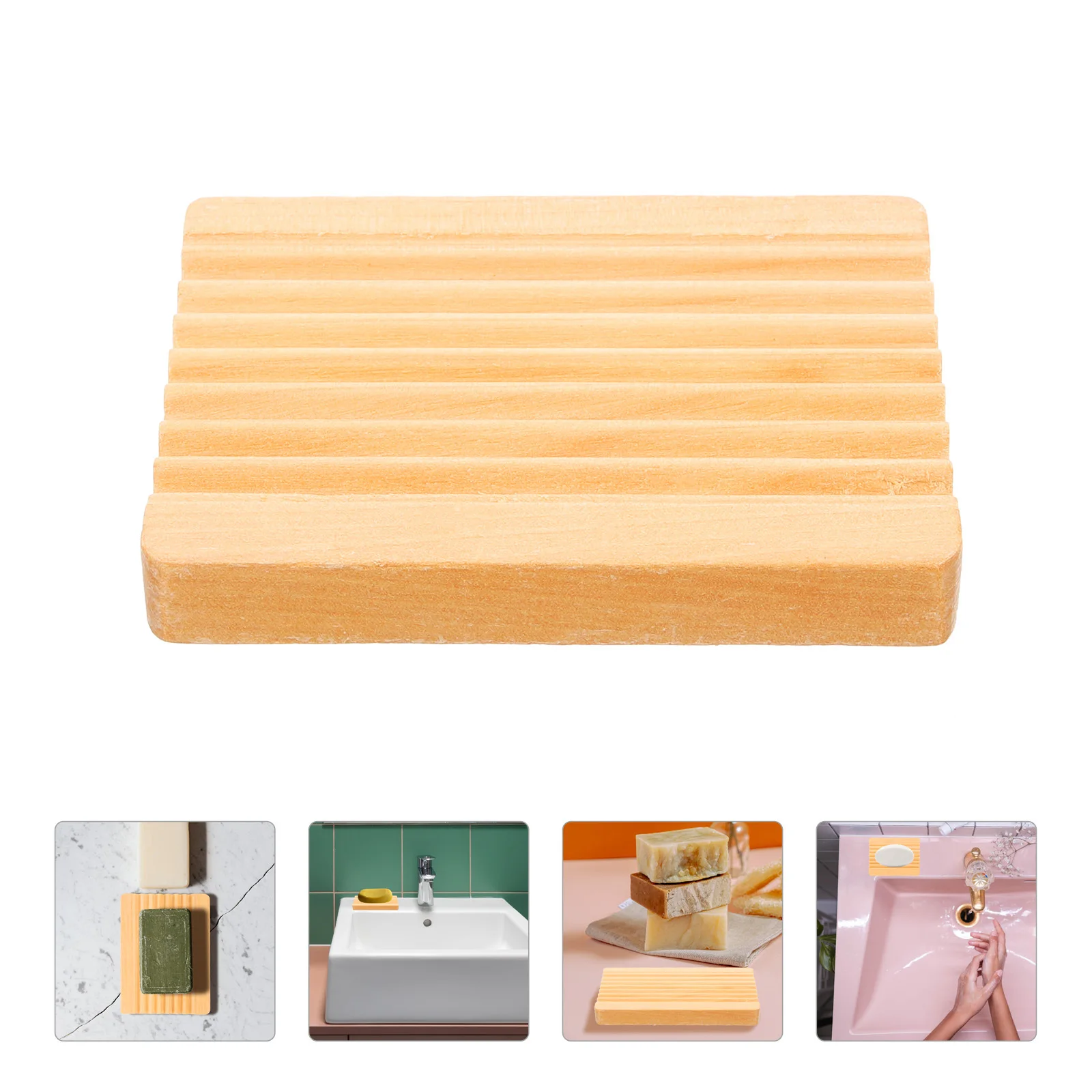

1Set Bamboo Soap Dish Unique Shape Waterdrain Design Bathroom Kitchen Sink Soap Saver Container Drainer