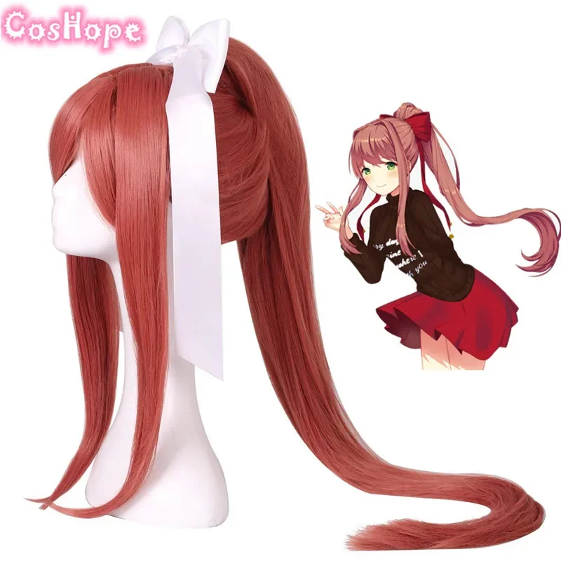 

Длинный коралловый парик для косплея Monika, парик с длинным конским хвостом, парики для косплея аниме, термостойкие синтетические парики на Хэллоуин