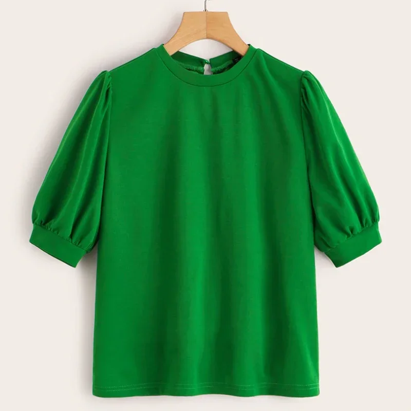 

Хлопковая летняя вязаная блузка для женщин 2024, модные топы с круглым вырезом и короткими рукавами, женские рубашки большого размера, повседневная женская одежда Blusas 20462