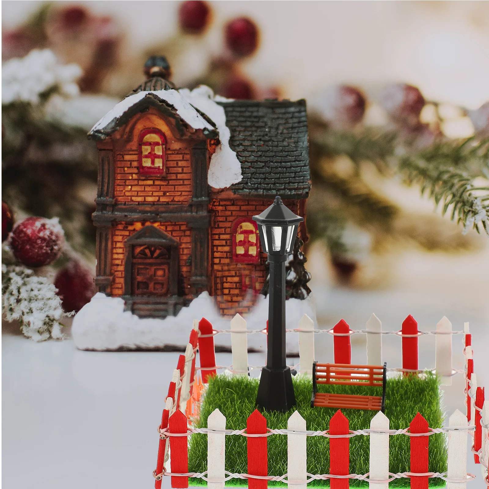 

Miniature Park Chair Set 1 Lawn 1 Street Lamp 4 Fences Mini Garden Decoration Kit House Accessory Realistic Landscape
