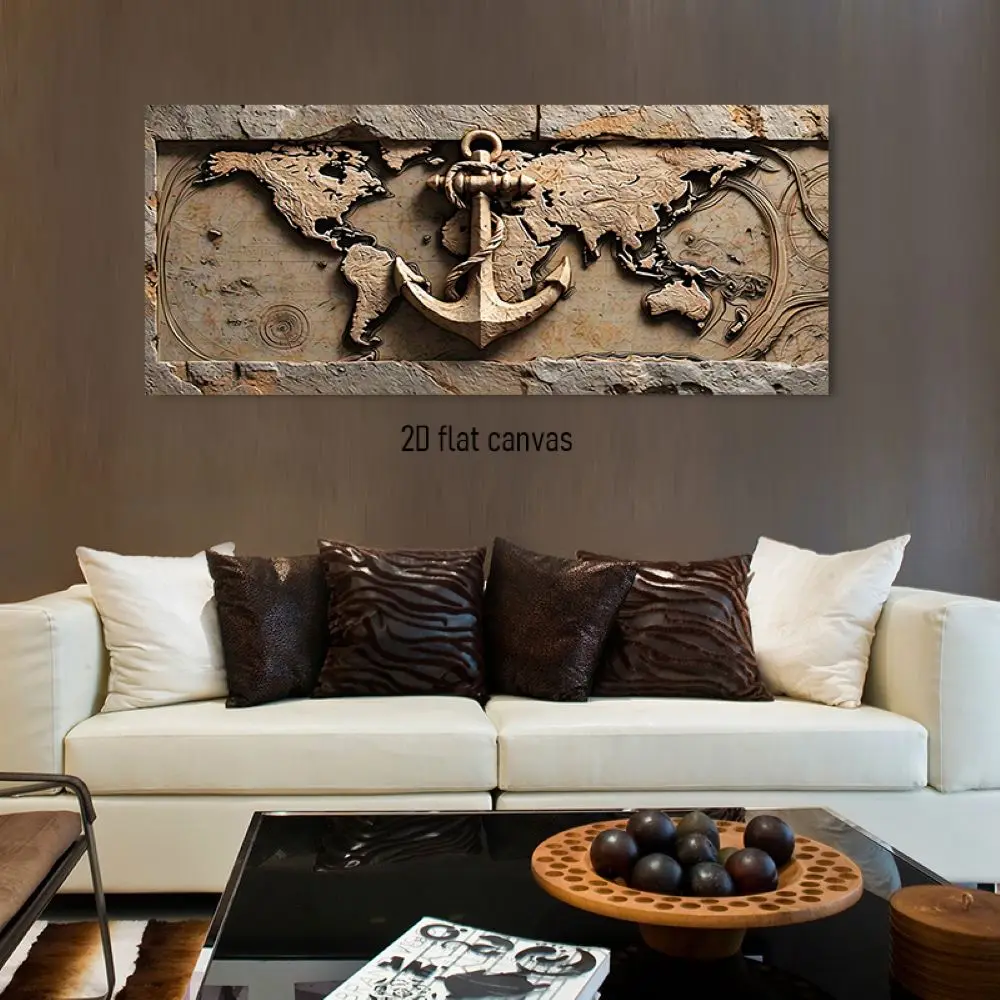 1pcs Retro Navigation World Map Decoration Painting 3D Relief Canvas Painting Living Room Study Entrance Wall Decoration Anchor