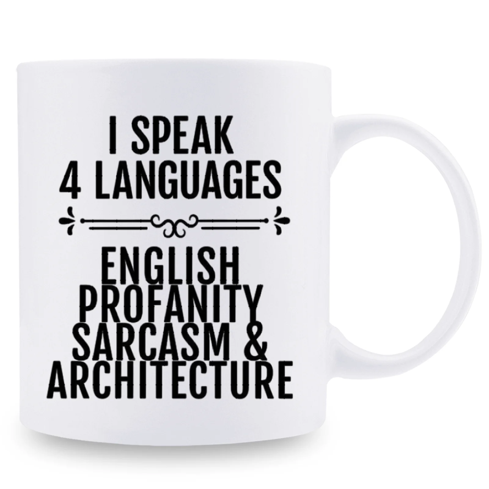 

1pc "I Speak 4 Languages" Funny Architecture Mug - 11oz White Ceramic Coffee Cup with Humorous Quote, Perfect Gift for Birthdays