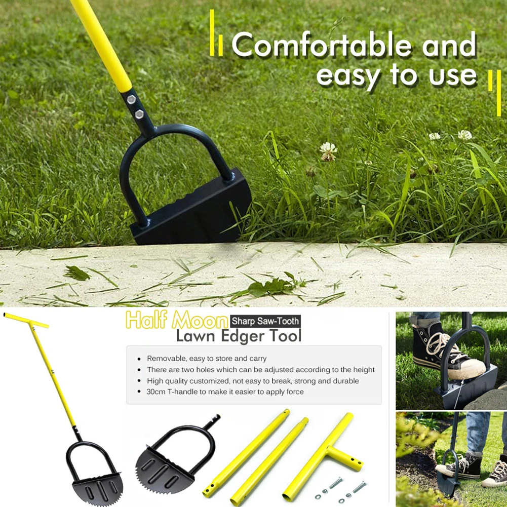 Half Moon Edger Trimming Shovel Manual Saw-Tooth Hand Lawn Trimming Tool with T-Grip Landscaping Edging Tools for Sidewalk Grass