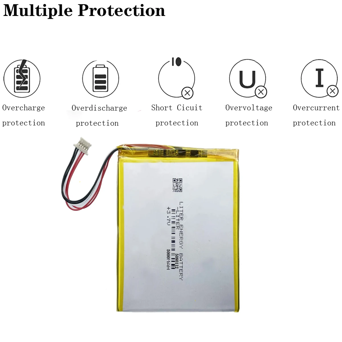 3.7V 5000mAh 5080112 Li-Polymer Rechargeable Battery For Autel MaxiSys MS906 MS905 MX808 Automobile Detector 5 Wires Plug