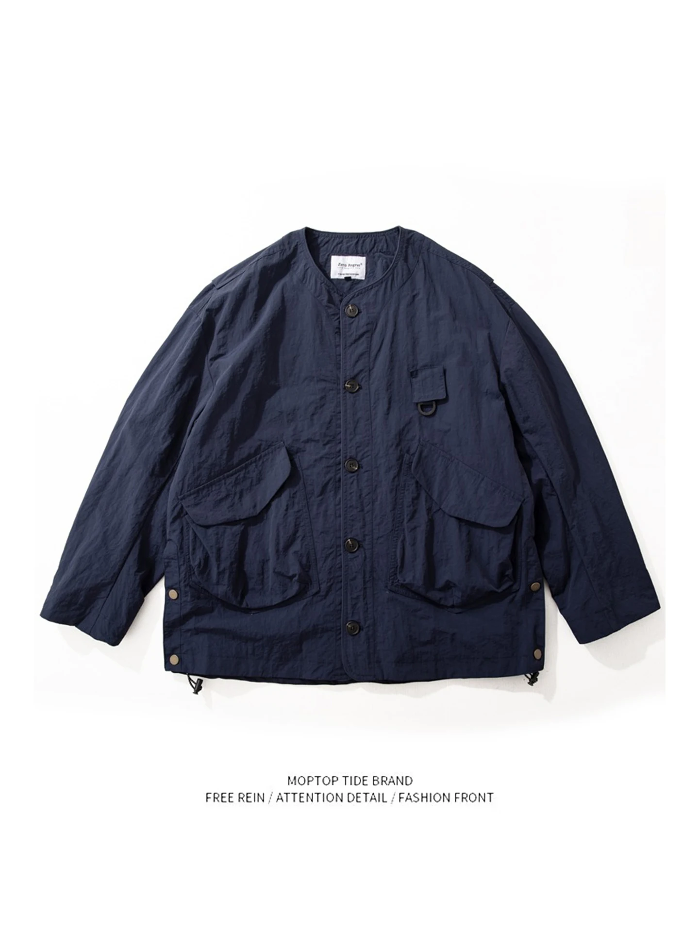 

Men's Spring Autumn Loose Fit Jaet No Collar Outdoor Workwear Waterproof Windproof with Big kets Youth Faion Polyester