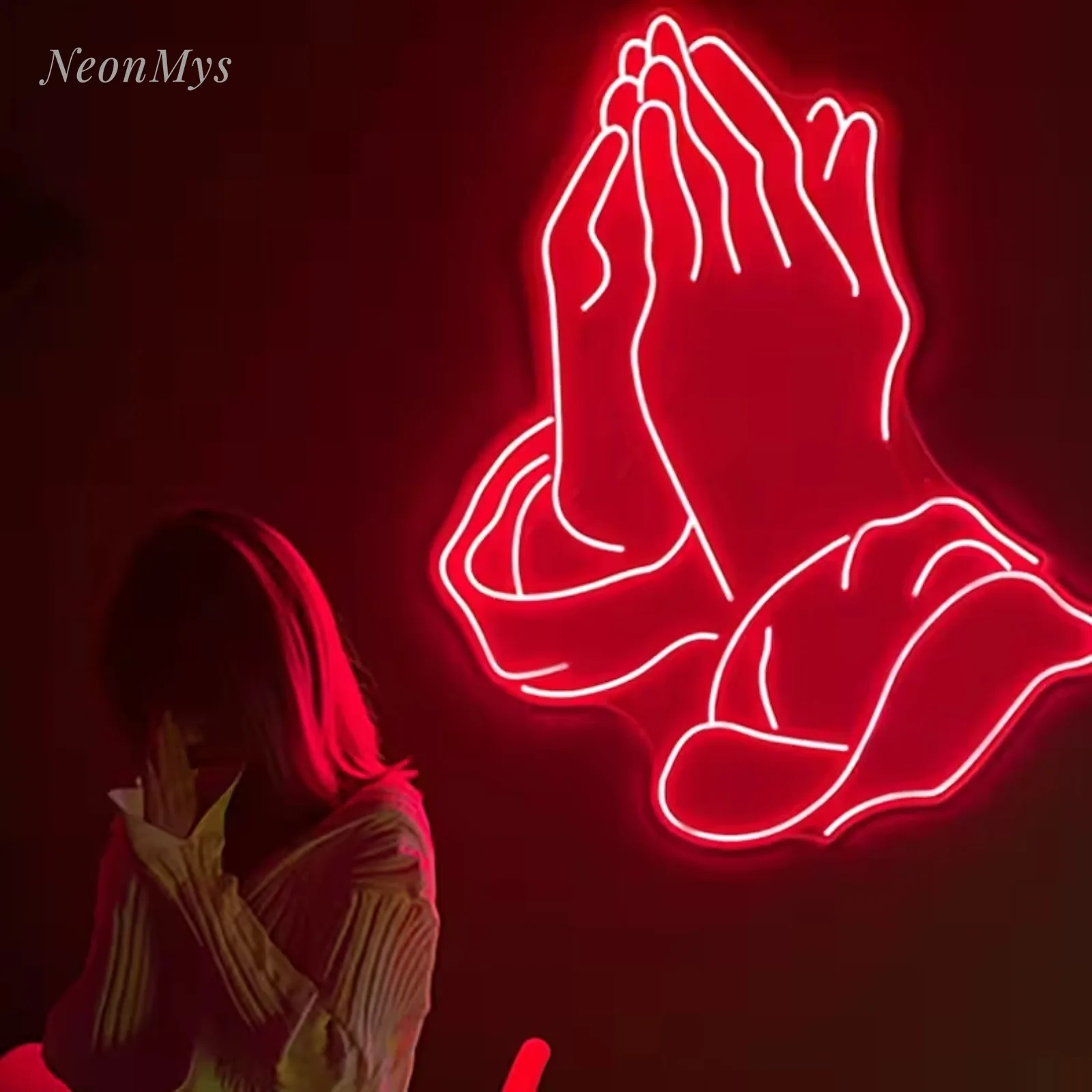 Praying Hands Neon Lights Wall Hanging Night Light Clear Acrylic with Flex LED Neon Home Room Decor Support Custom 12 Colors