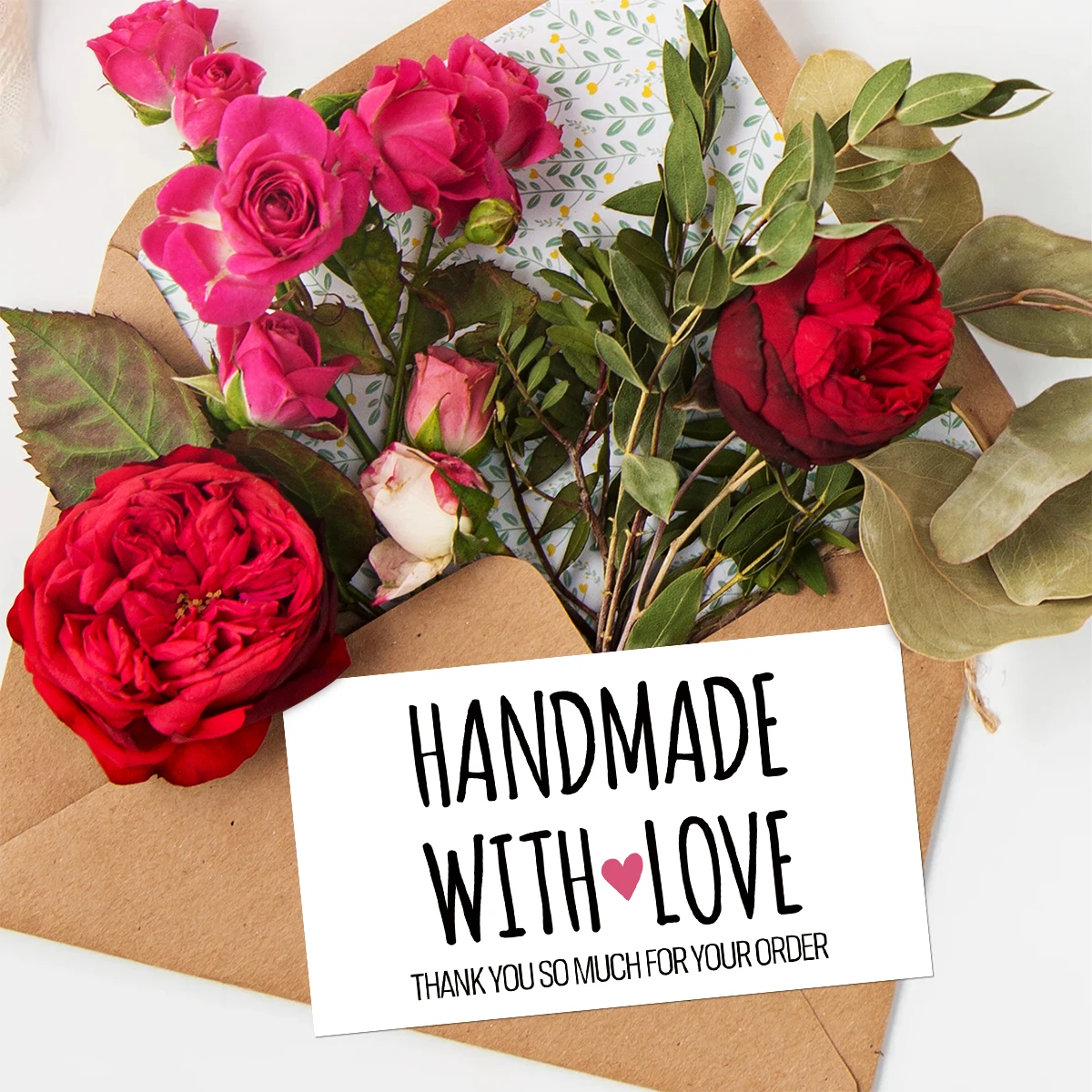50Pcs/Pack Floral theme Thank You Cards,Handmade with Love Thank You Card Small Business Party Message Card,Paper Thank You Card