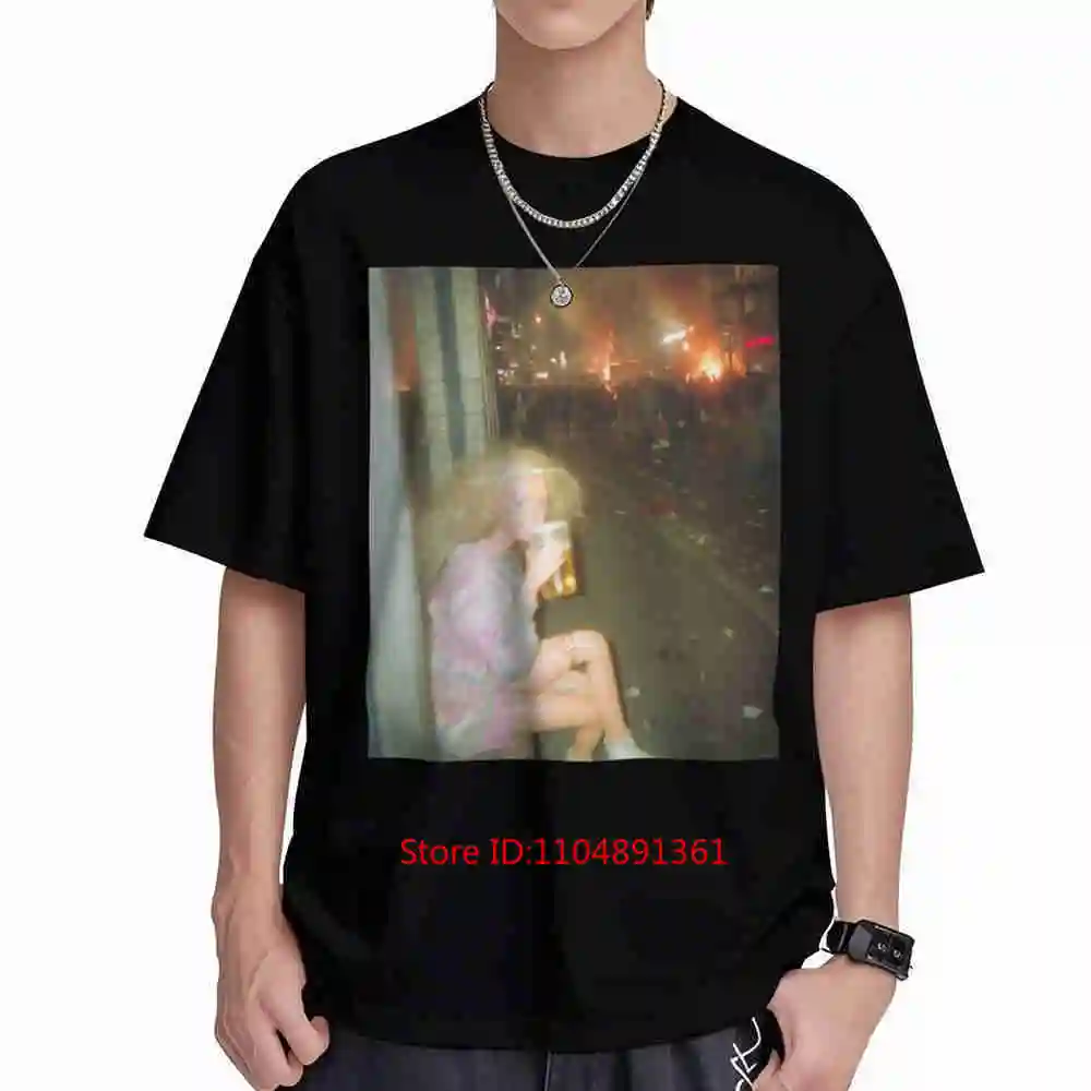 Distressed Doll Face Meme Drinking Beer Short Sleeve Tee 100% Cotton T-Shirt