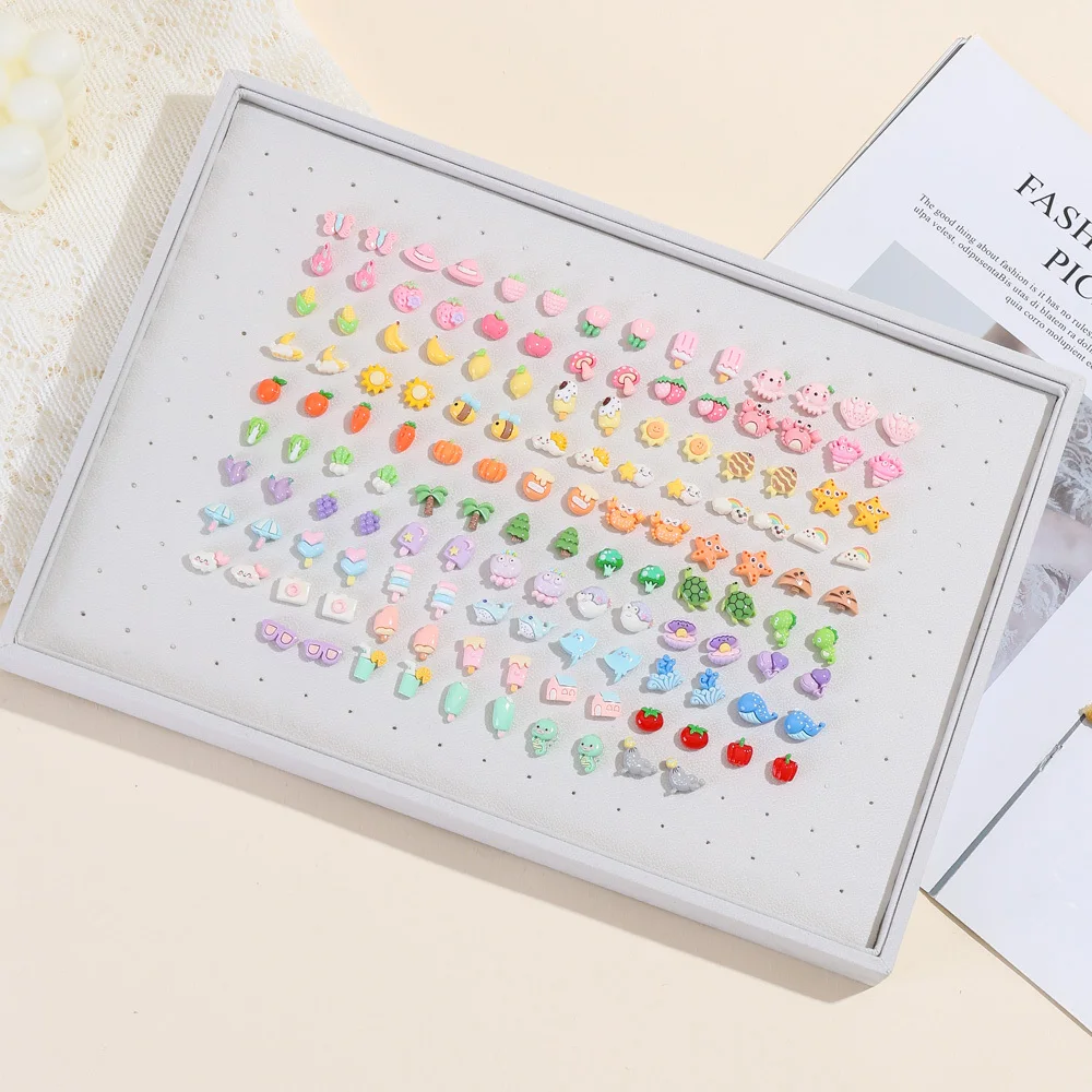 Sweet Delicate Random Cartoon Resin Stud Earrings Summer Dopamine Fruit Vegetable Animal Earrings For Women Without Jewelry Box
