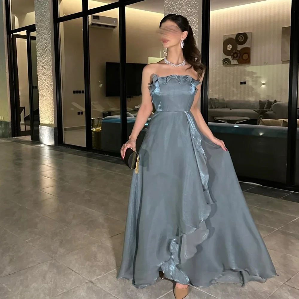 

Customized Sparkle Satin Pleat Ruched A-line Strapless Long Dresses Evening Dresses Matching Intricate Chinese Style High Qualit