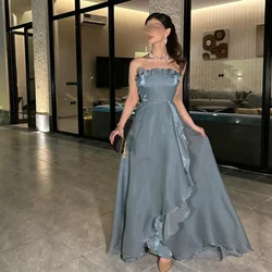 Customized Sparkle Satin Pleat Ruched A-line Strapless Long Dresses Evening Dresses Matching Intricate Chinese Style High Qualit