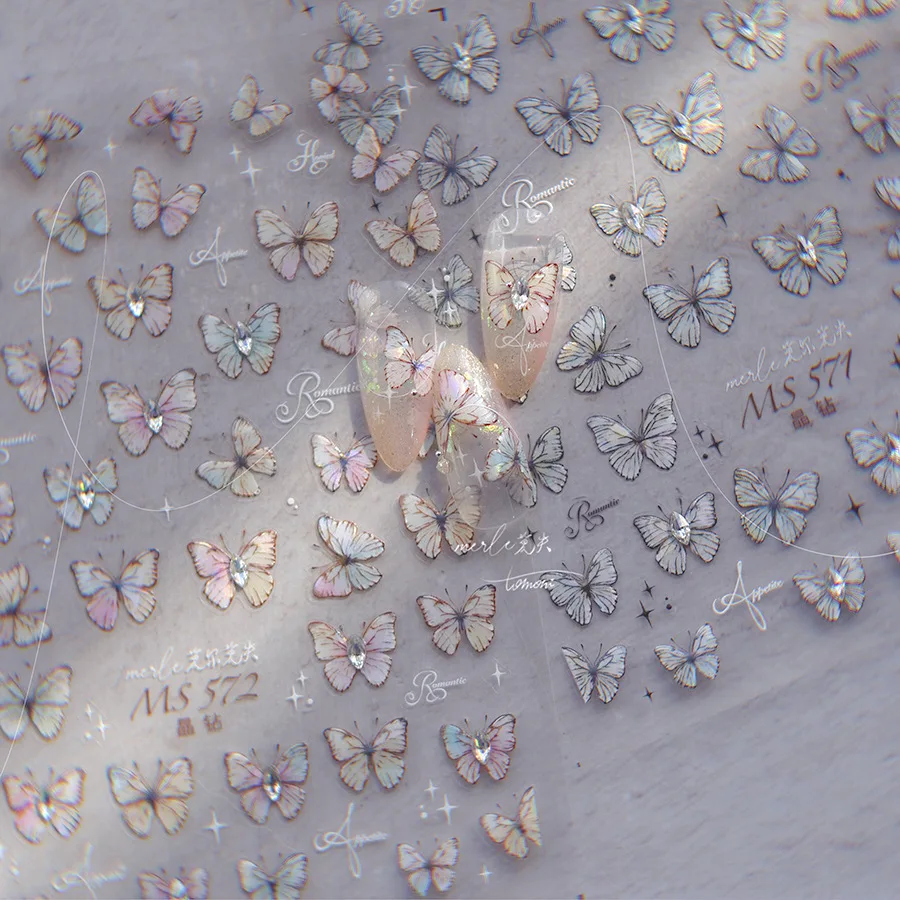 Fragmented Shell Light Flash Butterfly High Quality Nail Sticker Adhesive Elegant Design Decoration DIY Manicure MS-571