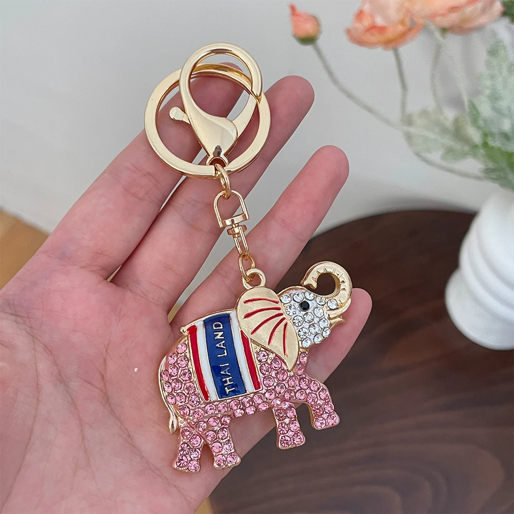 Luxury Crystal Elephant Keychain Women\'s Handbag Pendant Thailand Travel Souvenir Gift C