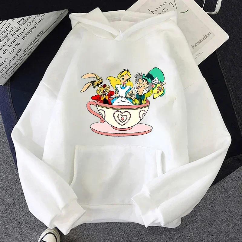 Fashion Women Hoodies Disney Alice in Wonderland Graphic Print Hoodie Harajuku Creative Casual Round Neck Pullovers Sweatshirt