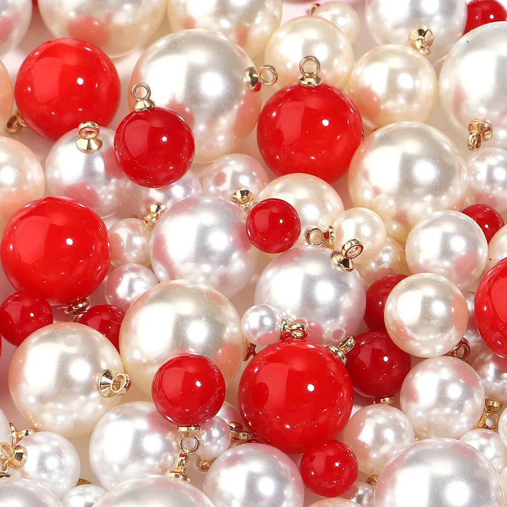 10/20 Stück 3-20mm ABS Imitationsperlen-Anhänger Runde Kugelanhänger für DIY Handgemachte Weihnachts-Ohrringe Halsketten Schmuckherstellung – Detail 4