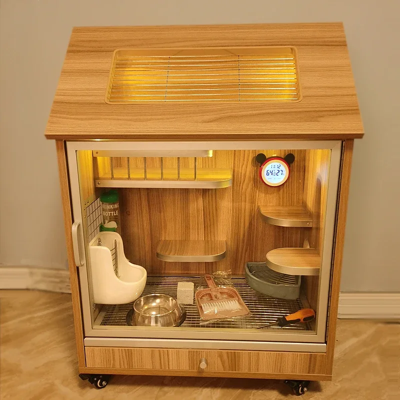 Solid wood ecological board anti-gnaw waterproof chinchilla special villa squid rat pet cage