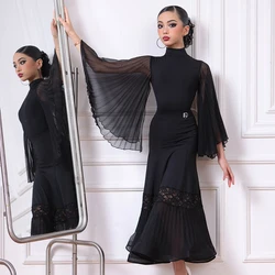 Waltz Ballroom Dance Competition Dresses Girls Flying Sleeves Latin Dance Dress Children'S Performance Modern Dancing Wear 11384