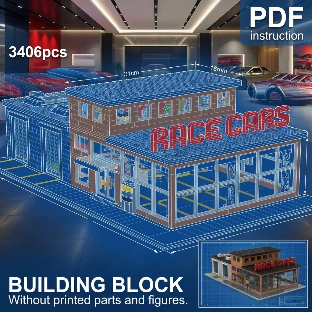 

Архитектурная модель современного автосалона MOC с стеклянным фасадом и сервисным центром