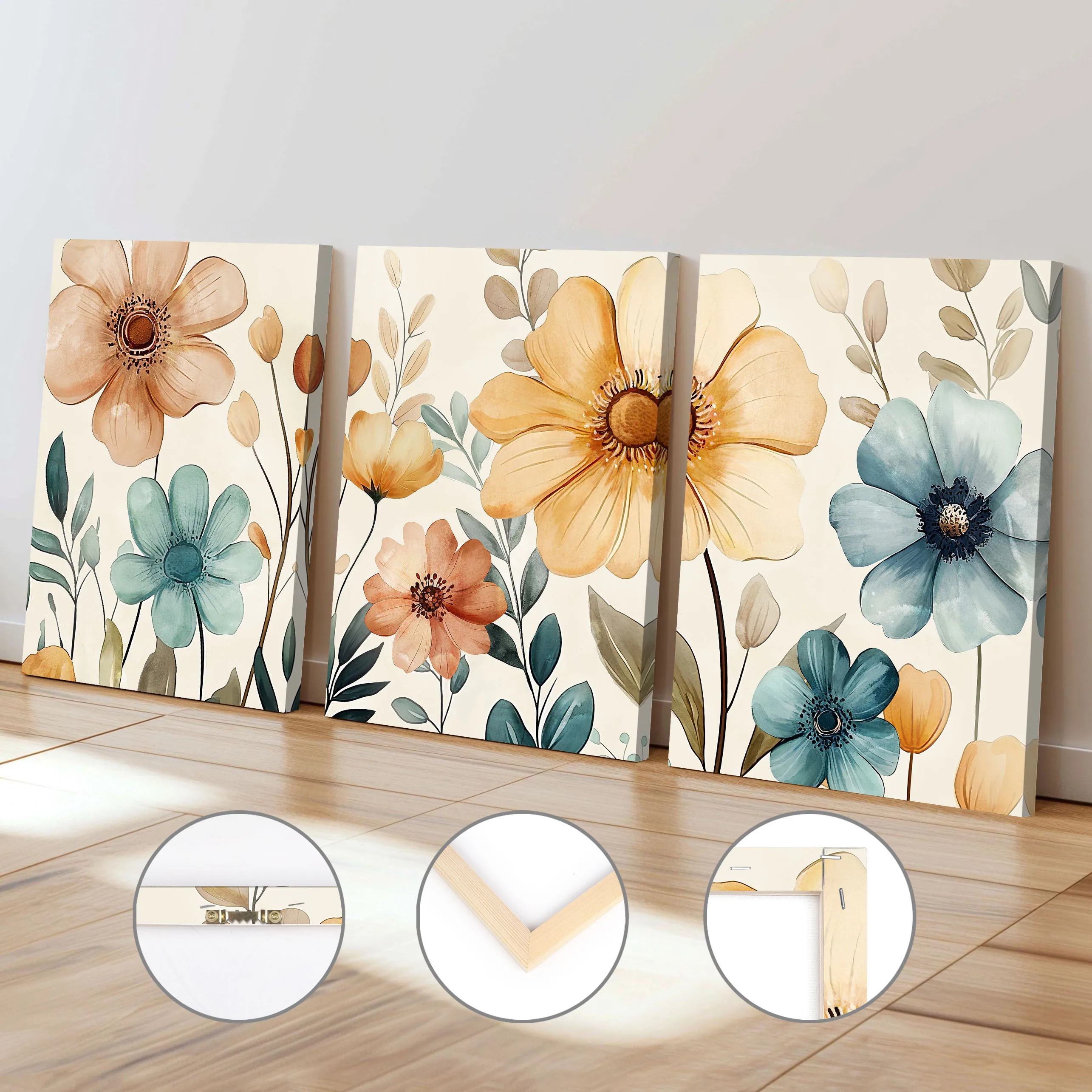 Colourful Beautiful Flowers Poster Mid Century Modern Summer Bright Flowers Framed Canvas Painting Home Living Room Decor