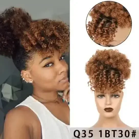 

Afro Puff Curly Ponytail Wig - Multi-Color Options, Fluffy Curls with Bangs, Stylish Look for African Women