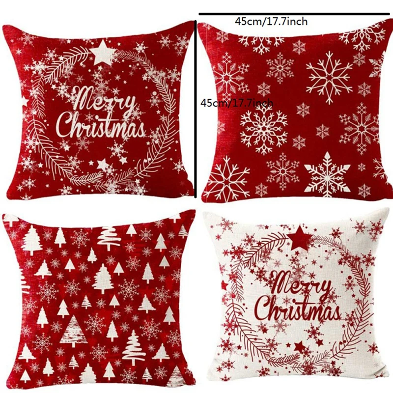 Christmas Pillow Covers Classic Snowflake Star Tree Pattern Cushion Covers Holiday Pillow Cases for Sofa, Couch, Bed image 2