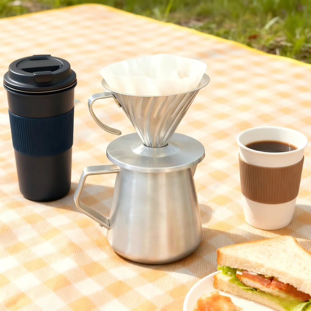 CF WISDOM إبريق قهوة صغير Q مع فلتر وعاء مشاركة ريترو 304 غلاية قهوة من الفولاذ المقاوم للصدأ تخمير يدوي للتخييم المنزلي #4